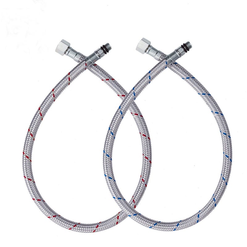 GGStudy 24-Inch Faucet Connector Braided Stainless Steel Supply Hose 3/8-Inch Female Compression Thread x M10 Male Connector One Pair - Image 1